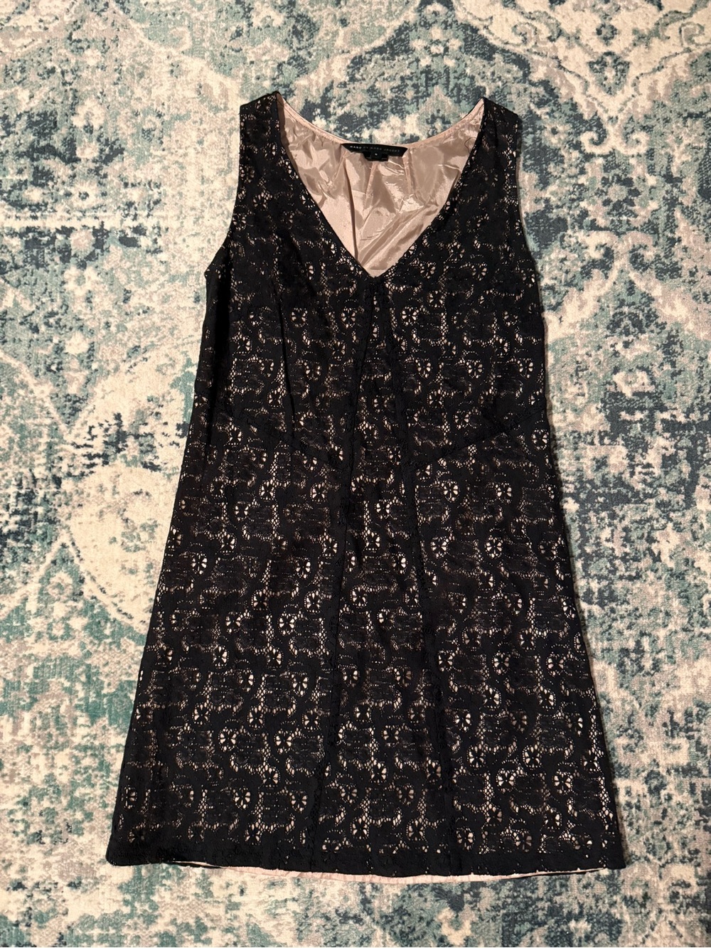 Vintage Marc By Marc Jacobs Black Lace V-Neck Mini Dress with Nude Lining